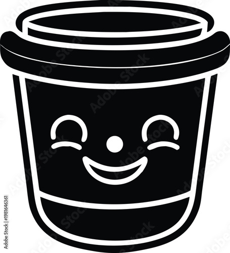 Black coffee cup with smiling face and white outline