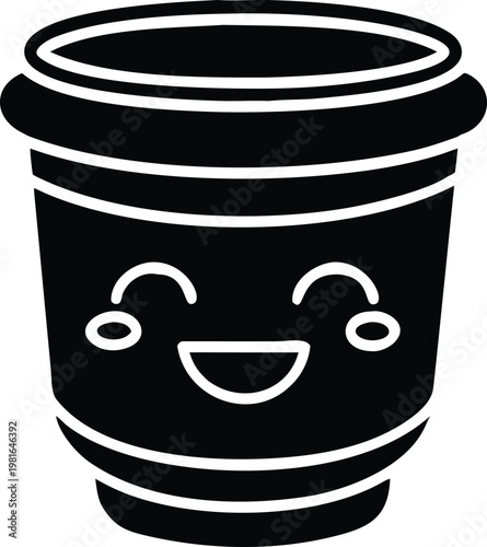 Black coffee cup with smiling face and white lines