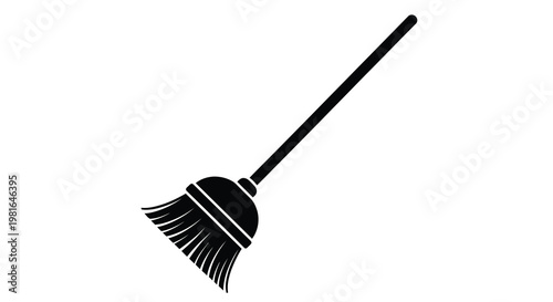 Simple black silhouette illustration of a traditional sweeping broom