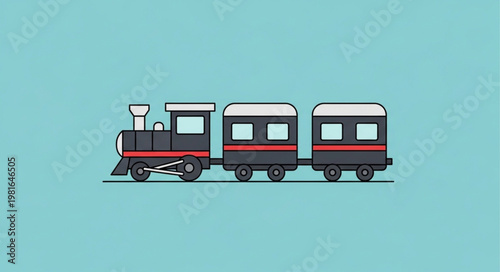Cartoon Train Illustration with Locomotive and Two Passenger Cars.