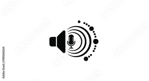 Speaker icon emitting sound waves shaped like a microphone highlights the power of digital communication and audio broadcasting within the modern landscape of high tech media consumption.