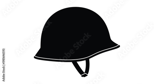 A black silhouette of a vintage military helmet on a white background
