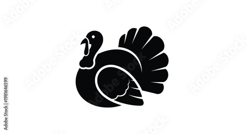 Simple black silhouette illustration of a thanksgiving turkey standing against a plain white background for festive designs