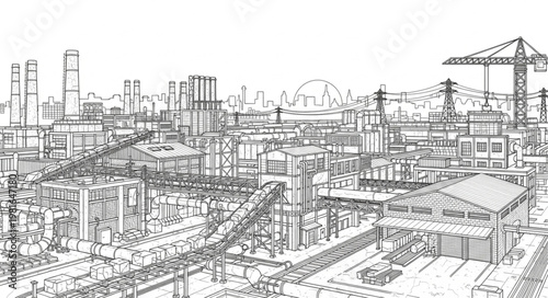 Cityscape Sketch - Urban Development and Construction in Progress.