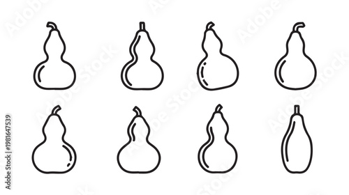 Gourd Outline Set Various Shapes Isolated White Background Line Art