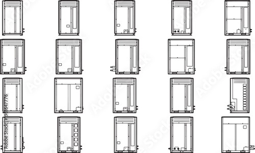 A Grid of Industrial Designs: Showcase a series of detailed industrial designs, focusing on form, function, and technological innovation.