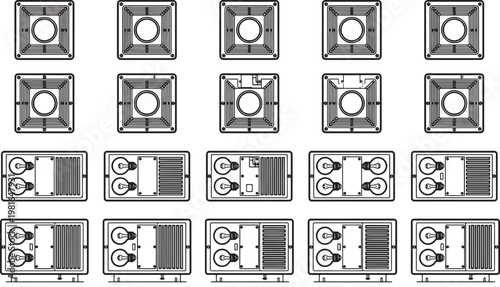 An overhead shot presents an organized array of machine parts, each a testament to the precision of modern technological design. Its symmetrical arrangements, capture the essence of industry.