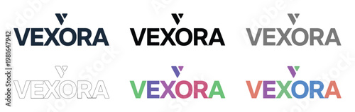 Vexora logo design appears in six different color variations on a white background.