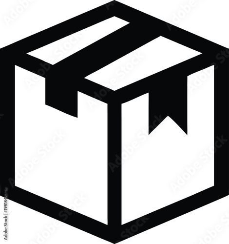 Black and white of a closed cardboard box with a ribbon