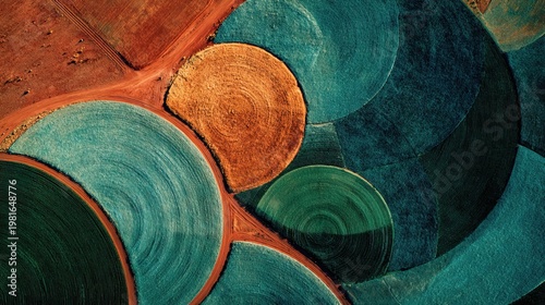 Striking Aerial View of Agricultural Irrigation Circles Fields and Rural Landscape