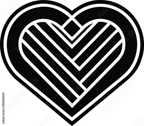 Black and white heart with lines symbol love