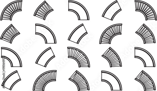 An artistic top-down view of a complex geometrical composition. Its an abstract pattern illustration.