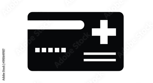 Simple medical health insurance card glyph with a prominent plus symbol indicating healthcare services