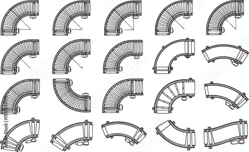 A set of architectural stairway drawings showcasing diverse designs, each rendered in meticulous detail, offering a glimpse into the art of structural design and construction.