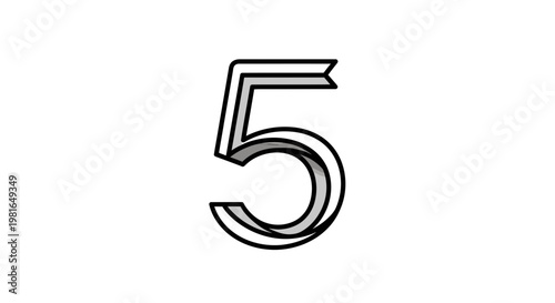 Number Five Graphic Design Element, Silver and Black Outline