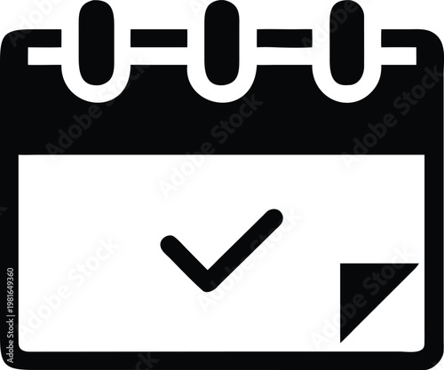Black and white calendar with checkmark symbol