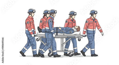 Emergency Rescue Team Carrying Injured Person on Stretcher