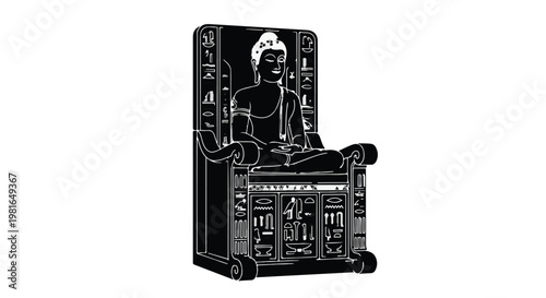 Buddha sitting on an ornate throne serves as a powerful symbol of spiritual enlightenment and deep meditation practice within the rich historical traditions of ancient Eastern religious cultures.