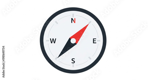 Compass with Needle Pointing Southwest for Navigation and Direction.