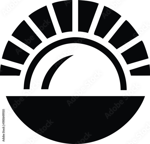 Black sun or sunrise on white background