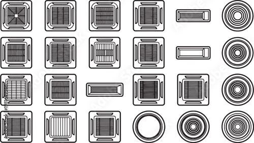 Collection of architectural air vent design patterns, offering a range of intricate designs and shapes. It showcases a variety of shapes for optimal aesthetics and functionality. 