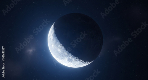 Crescent Moon Illuminating the Night Sky with a Soft Glow.