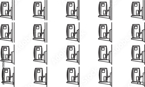A repetitious pattern of water machine drawing with clean, simple lines, against a plain background, creating an attractive and organized scene.