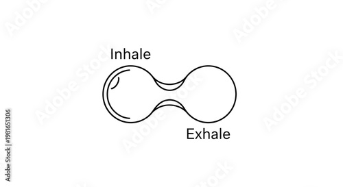 Breathing exercise diagram: inhale and exhale, simple line art, health and wellness concept
