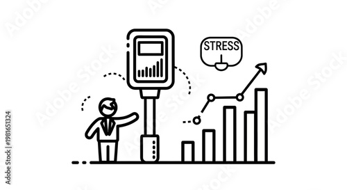 Business Growth Stress Concept: Man Monitoring Rising Stress Levels on Graph