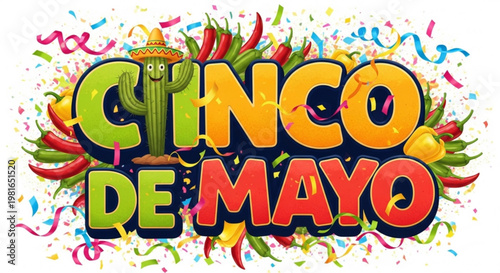 Vibrant cinco de mayo celebration background with colorful confetti and chili peppers