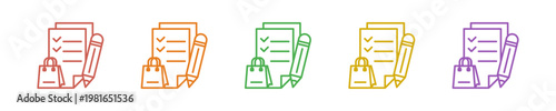 Shopping List Icon Set Multiple Style Collection. Vector Illustration Concept Designed In Line Colorful Style