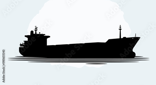 Silhouette of a large cargo ship or tanker sailing on the water, representing maritime transport and global trade.