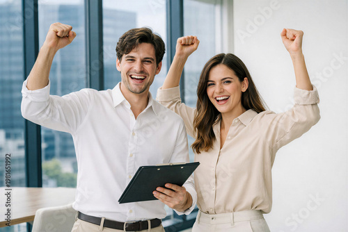 happy businesswoman in their office
