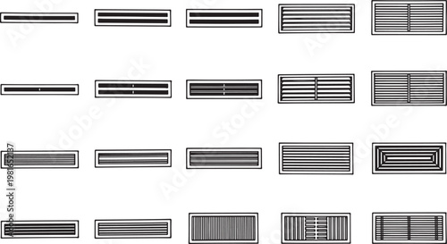 An array of metallic ventilation grilles, artfully arranged, exuding a sense of architectural precision and the subtle artistry of functional design. 