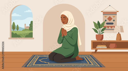 A woman in prayer on National Day of Prayer in a serene room