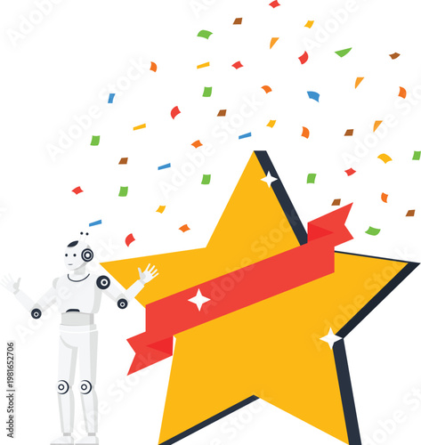 Cuadro en lienzo White robot humanoid android star rating award ceremony success achievement conf