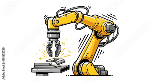 Industrial robotic arm machine working.