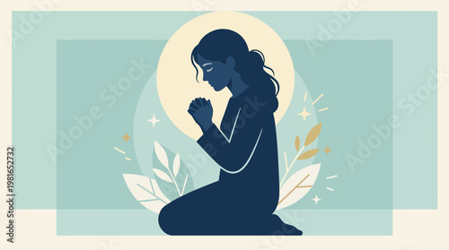 Woman prays on National Day of Prayer in serene natural landscape