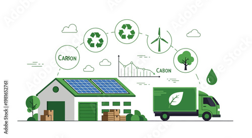 Green truck with leaf logo transporting eco friendly products.
