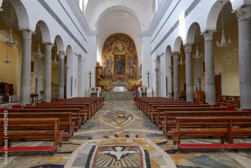 Columned nave of the cathedral dedicated to Saint Mary in Capua, Italy.