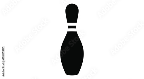 A simple black silhouette of a bowling pin stark against white background silhouette