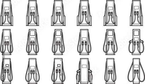 Fueling Up: A Graphic Array of Gas Pumps, Capturing the diverse designs and features of fuel dispensers.