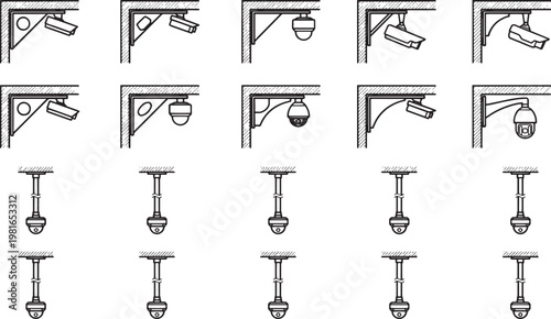 Diverse security cameras, a comprehensive collection of surveillance technologies. Illustrating a detailed range of monitoring equipment, ensuring safety, and surveillance.
