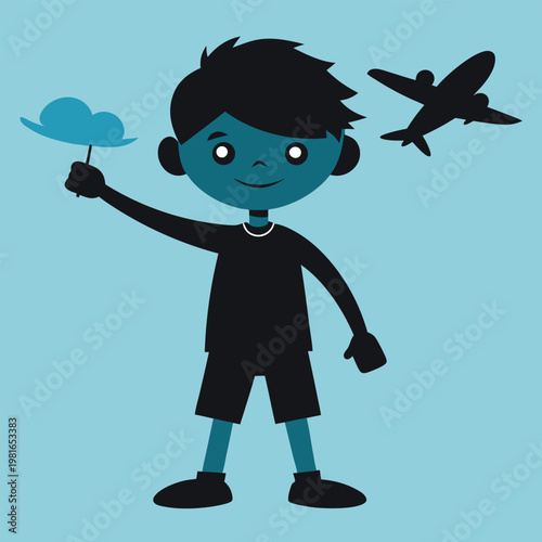 silhouette of a little boy holding a toy airplane (1)