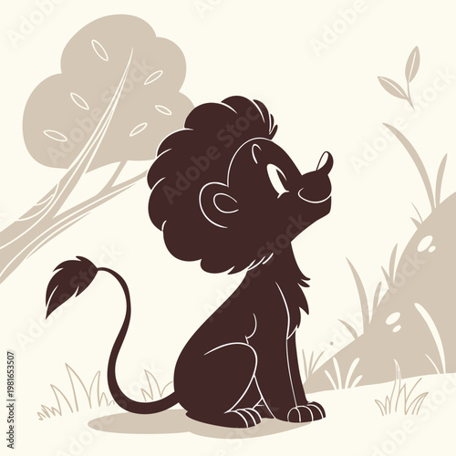 silhouette of a lion cub sitting with a big fluffy (5)