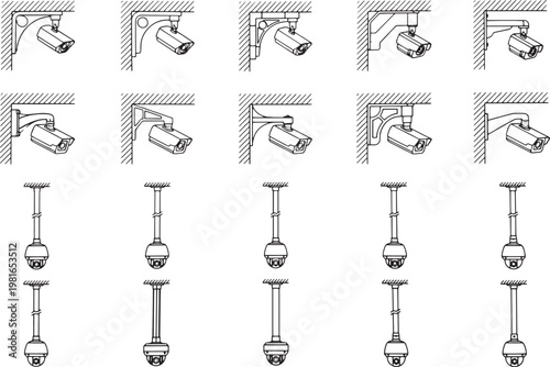 Security camera installations showcases a range of surveillance camera setups. From various angles, offering a detailed perspective on technology for public space safety.