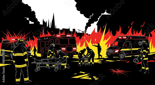Firefighters and Paramedics Respond to Building Fire Emergency