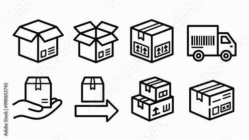 Foto Minimal Delivery Box Icon Set  Shipping, Packaging, and Logistics Line Art Colle
