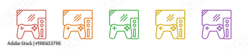 Gaming Console Icon Set Multiple Style Collection. Vector Illustration Concept Designed In Line Colorful Style