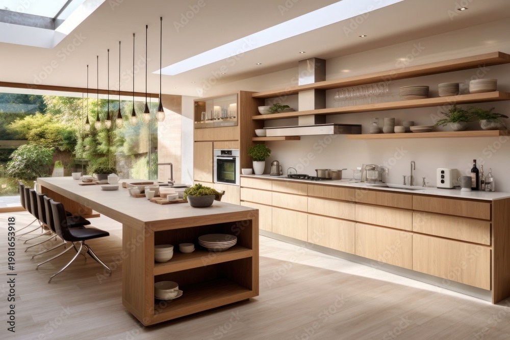 Fototapeta premium Modern Contemporary kitchen room interior architecture furniture building.